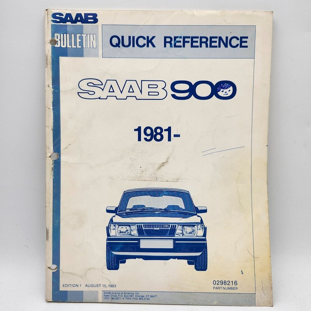 SAAB 900 Bulletin Quick Reference 1981- Edition 1 August 15 1983 Part No 0298216